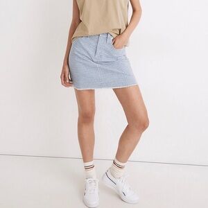New! Madewell Gingham Stretch Straight High Waist Mini Skirt Raw Hem Denim Skirt